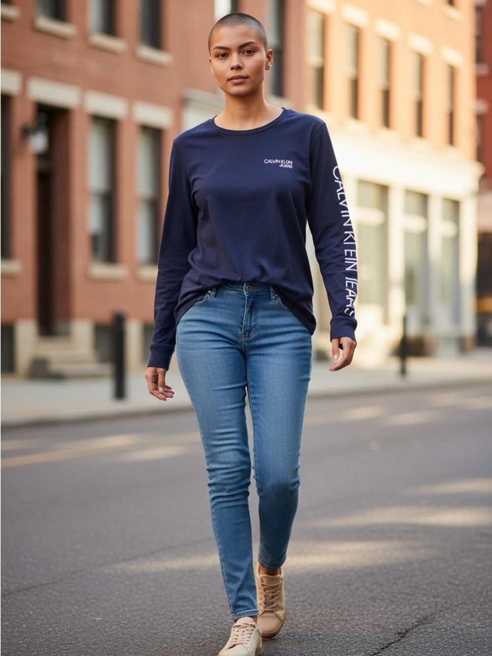 Calvin Klein Jeans Navy Long Sleeve Logo Tee